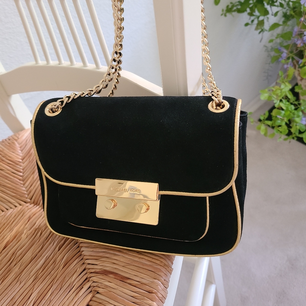 Michael Kors evening bag black suede and gold
